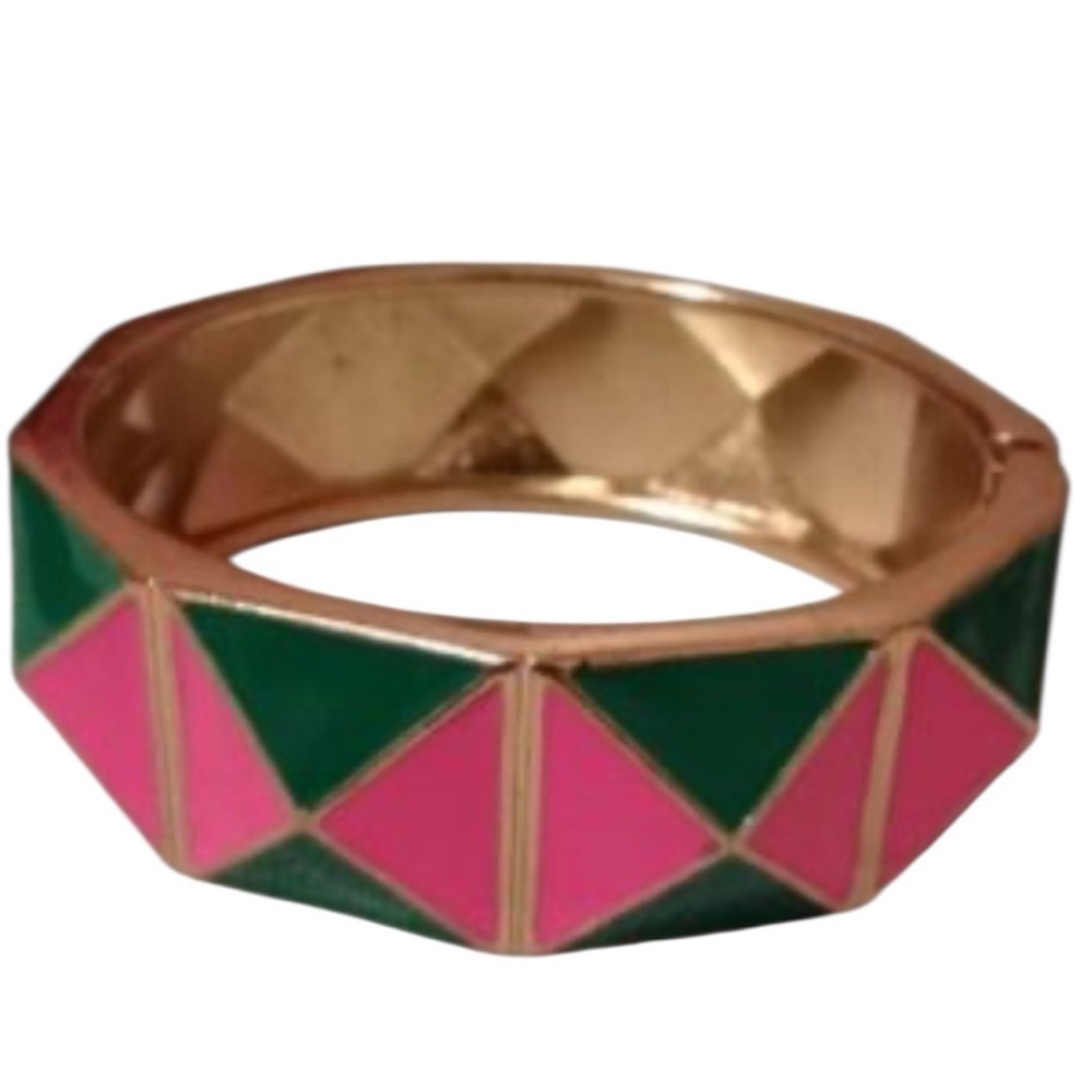 Vintage style Geometric Pink and Green hinge cuff Bangle - Picture 6 of 6
